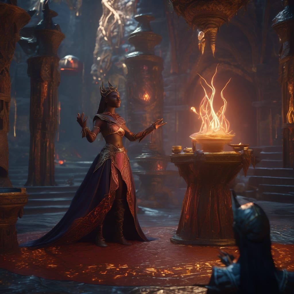 Dark Elf Princess Casts Blood Magic in Fantasy Kingdom