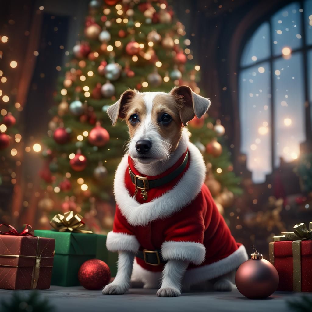 Jack Russell Terrier as Santa Claus: Digital Art