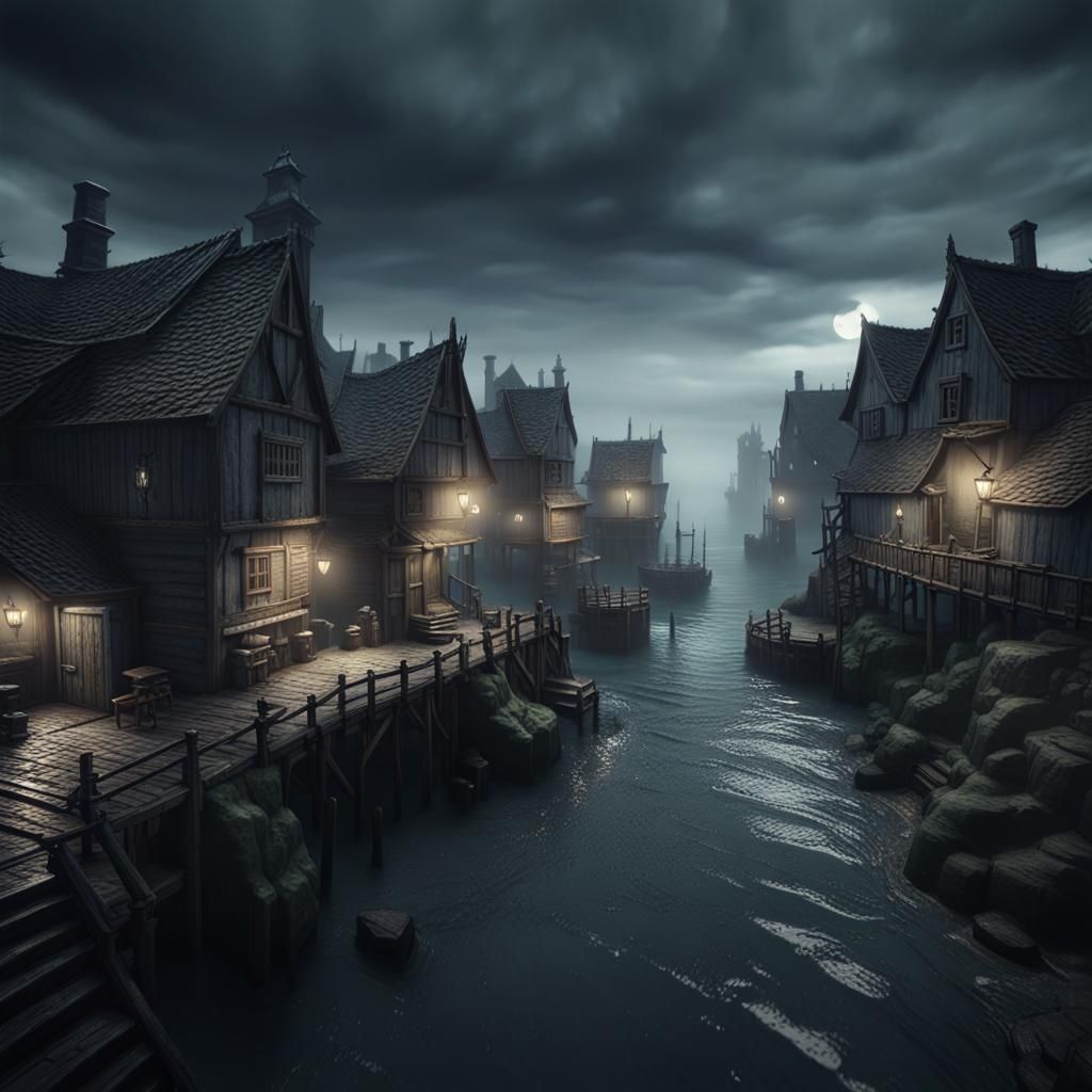 Eerie Lovecraftian Fishing Village in Bloodborne Style