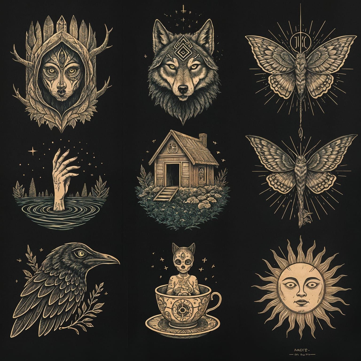 Dark Folklore Engravings with Bold Tattoo Elements
