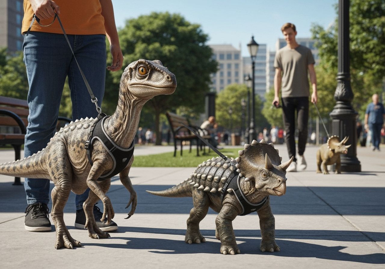 Walking a Dinosaur Pet in the City