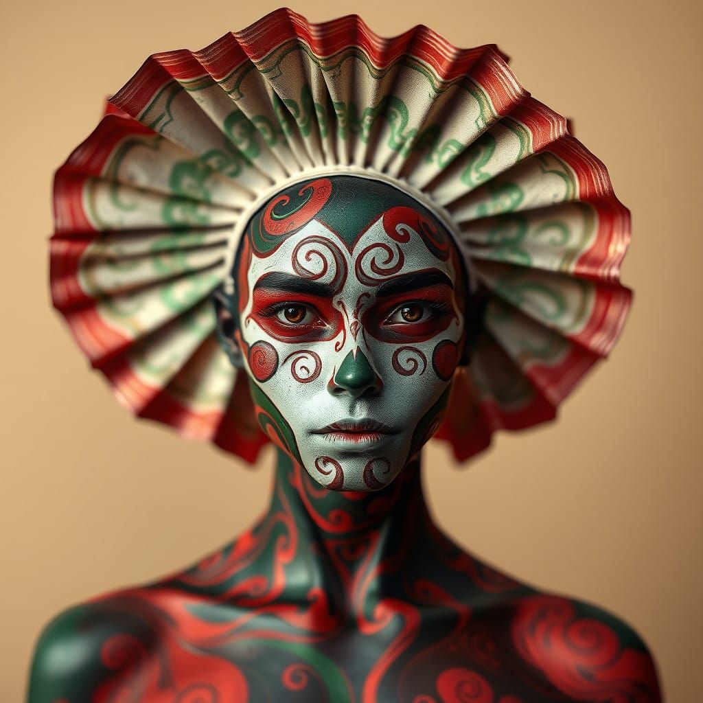 A Festive Figure Adorned with Intricate Body Paint and a Del...