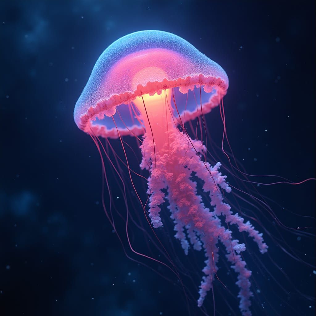 Bioluminescent Jellyfish in Cosmic Nebula Digital Painting