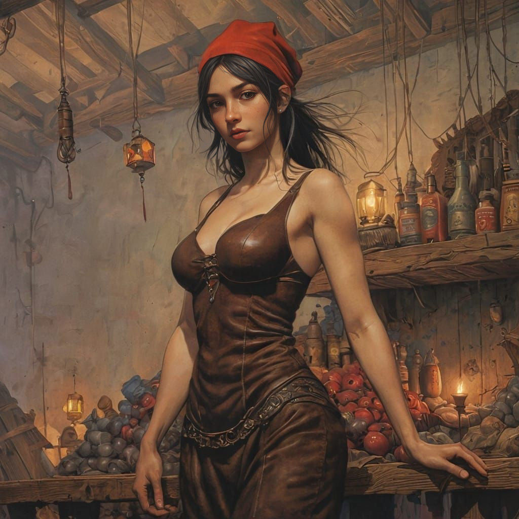 Charming Dwarf Merchant Selling Rare Fruits in a Whimsical M...