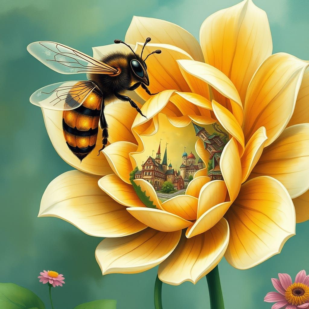 Clockwork Bee and Flower City in Hundertwasser Style