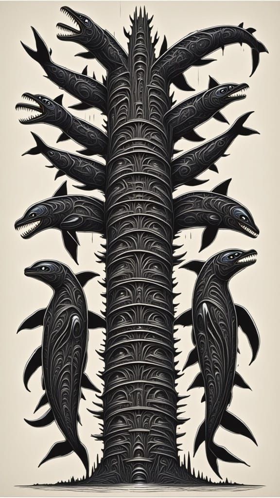 Abstract Totem Pole in a Coastal Aesthetic