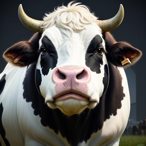 Grumpy Cow Portrait in Hyperrealistic Splash Art