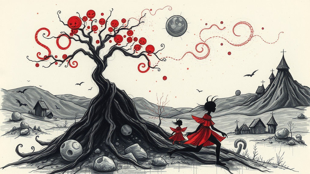 Whimsical Dark Art Landscape Inspired by Simberg and Jansson