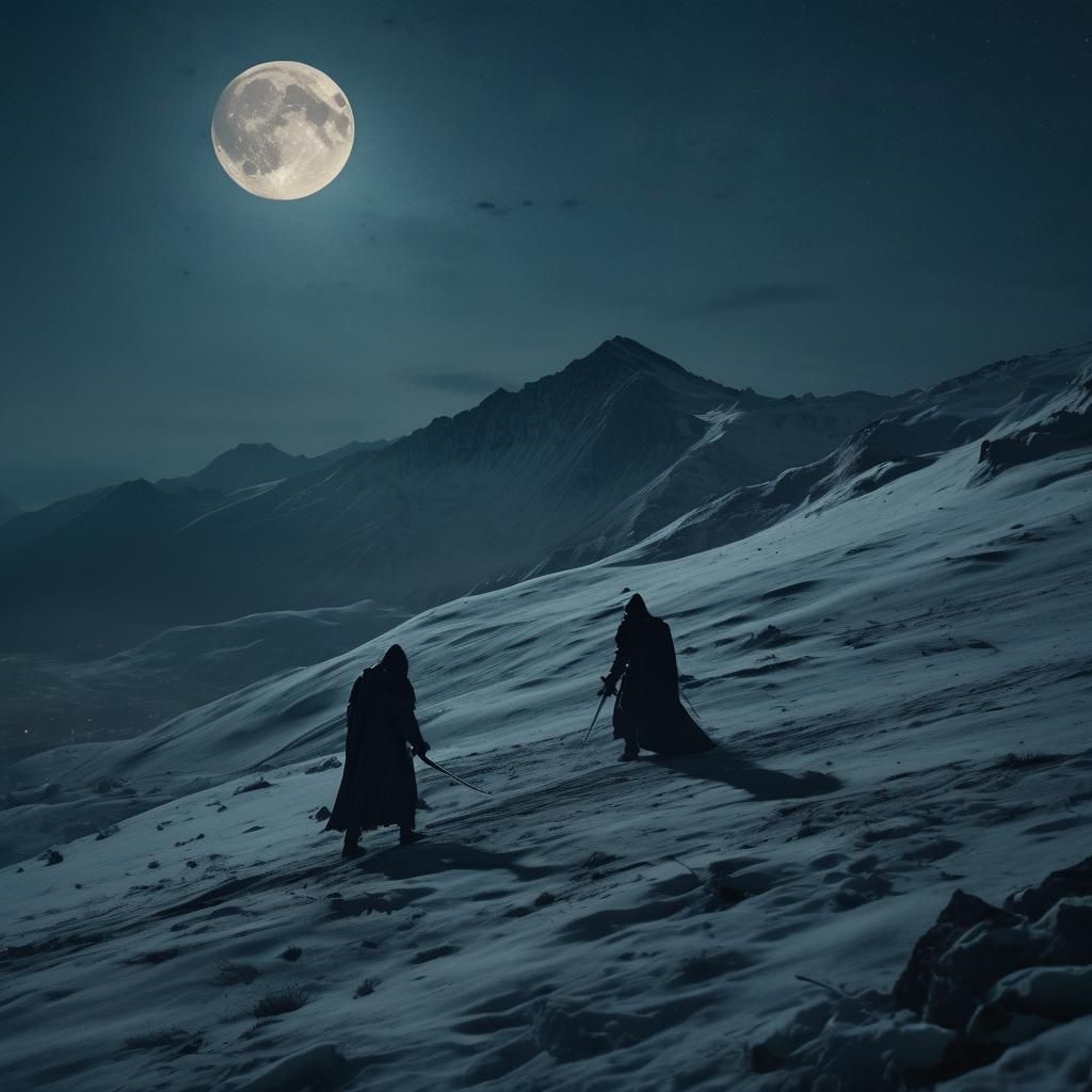 Knights Duel Under Moonlight: A Cinematic Still