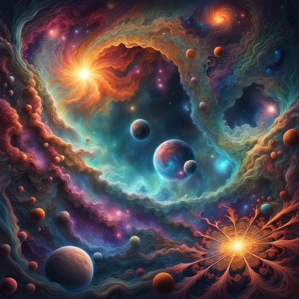 Psychedelic Universe with Fractal Patterns: Digital Painting