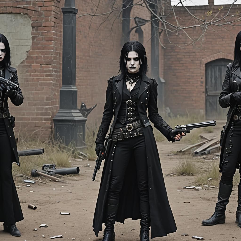 Gothic Woman in a Dramatic Gunfight