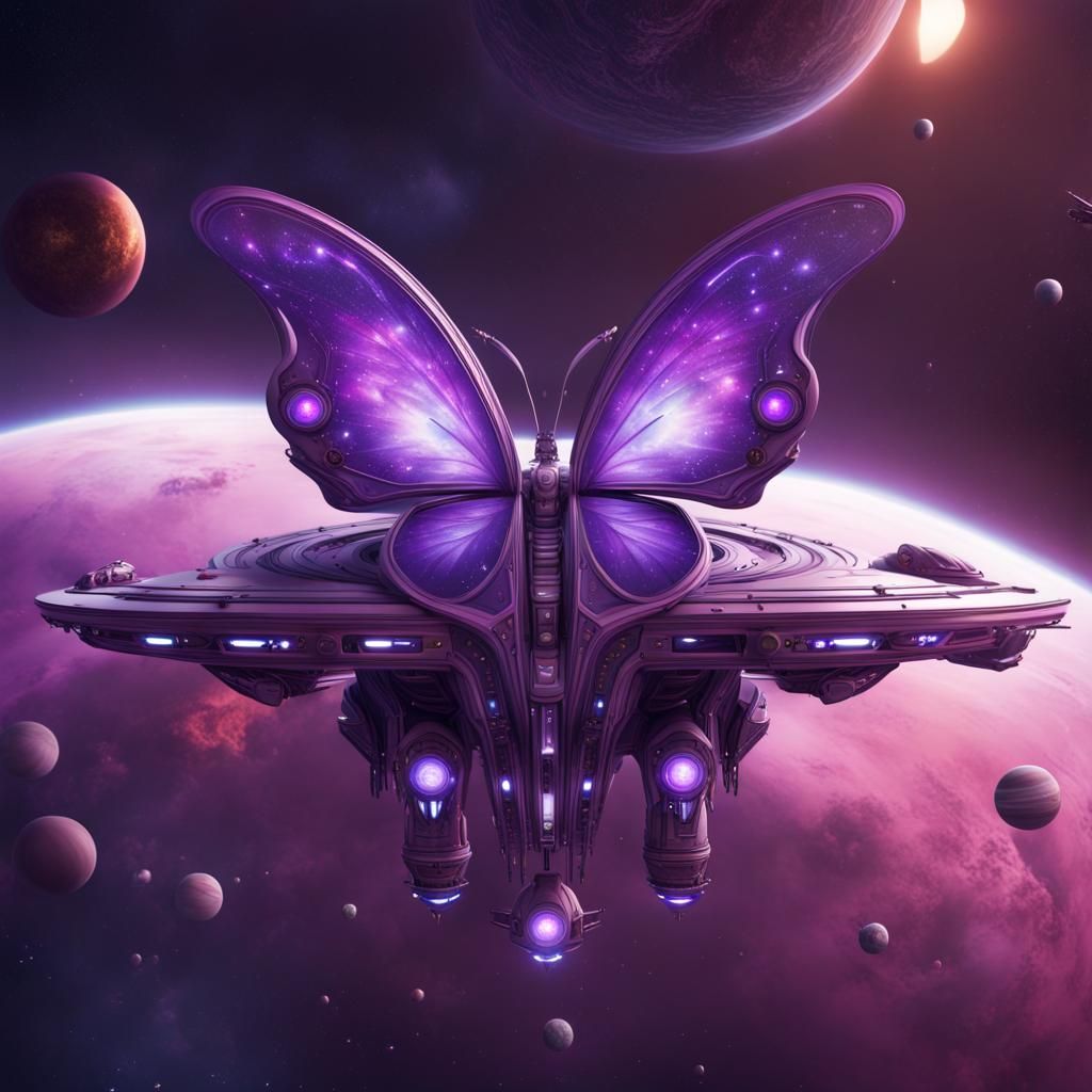 Butterfly Spaceship Soaring Through a Galaxy
