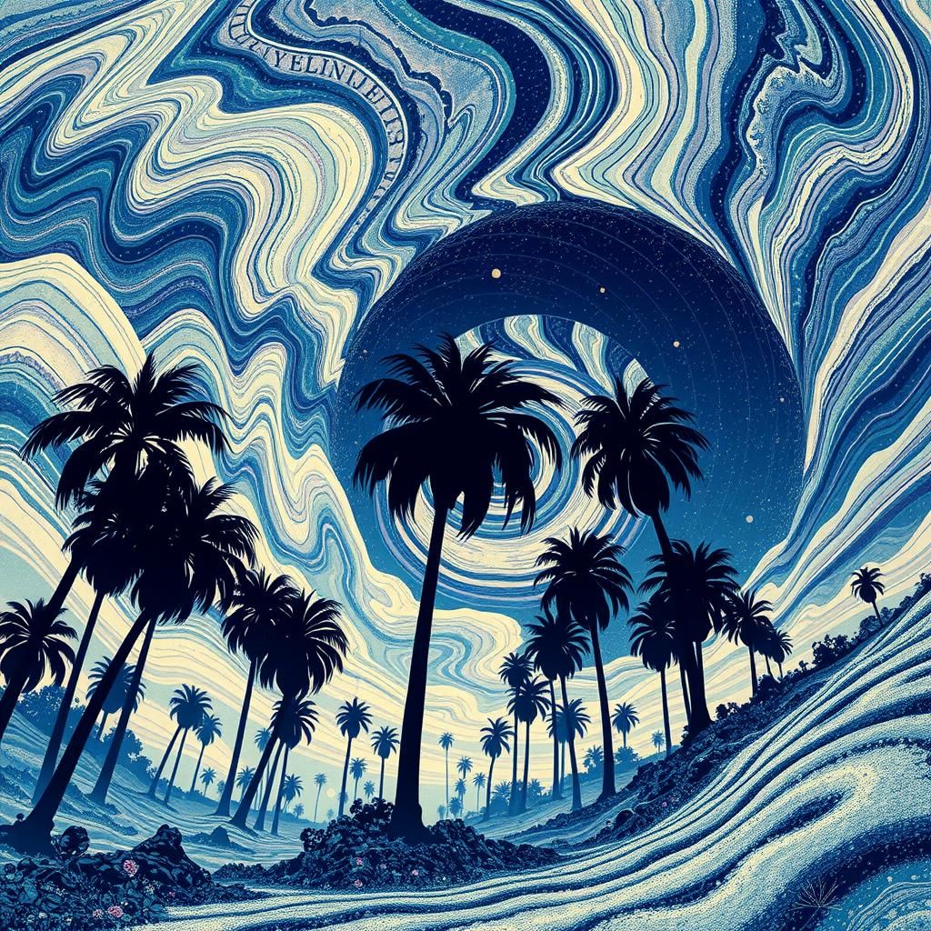 Surreal Cosmic Palm Trees in Psychedelic Op Art