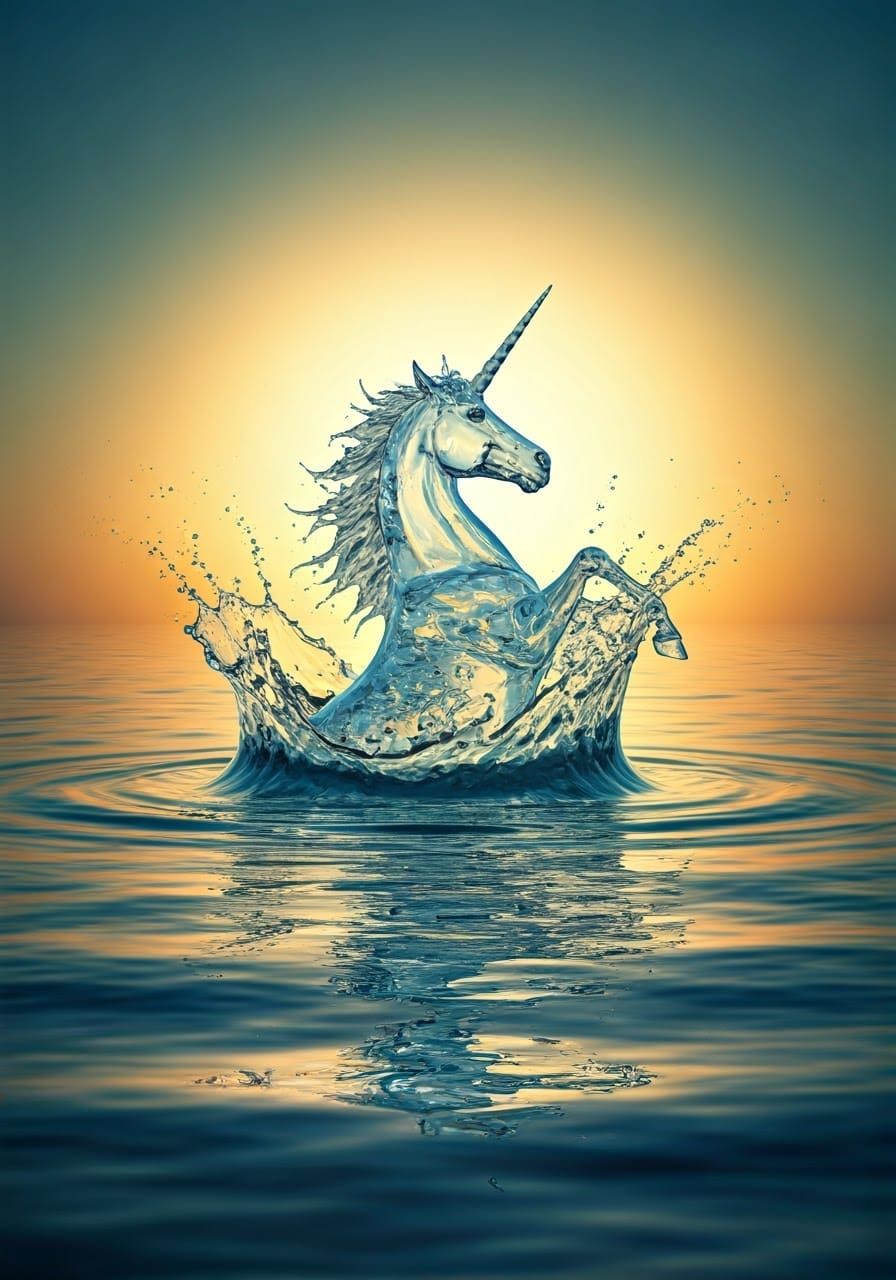 Majestic Water Unicorn Sculpture in Dreamy, Surreal Style