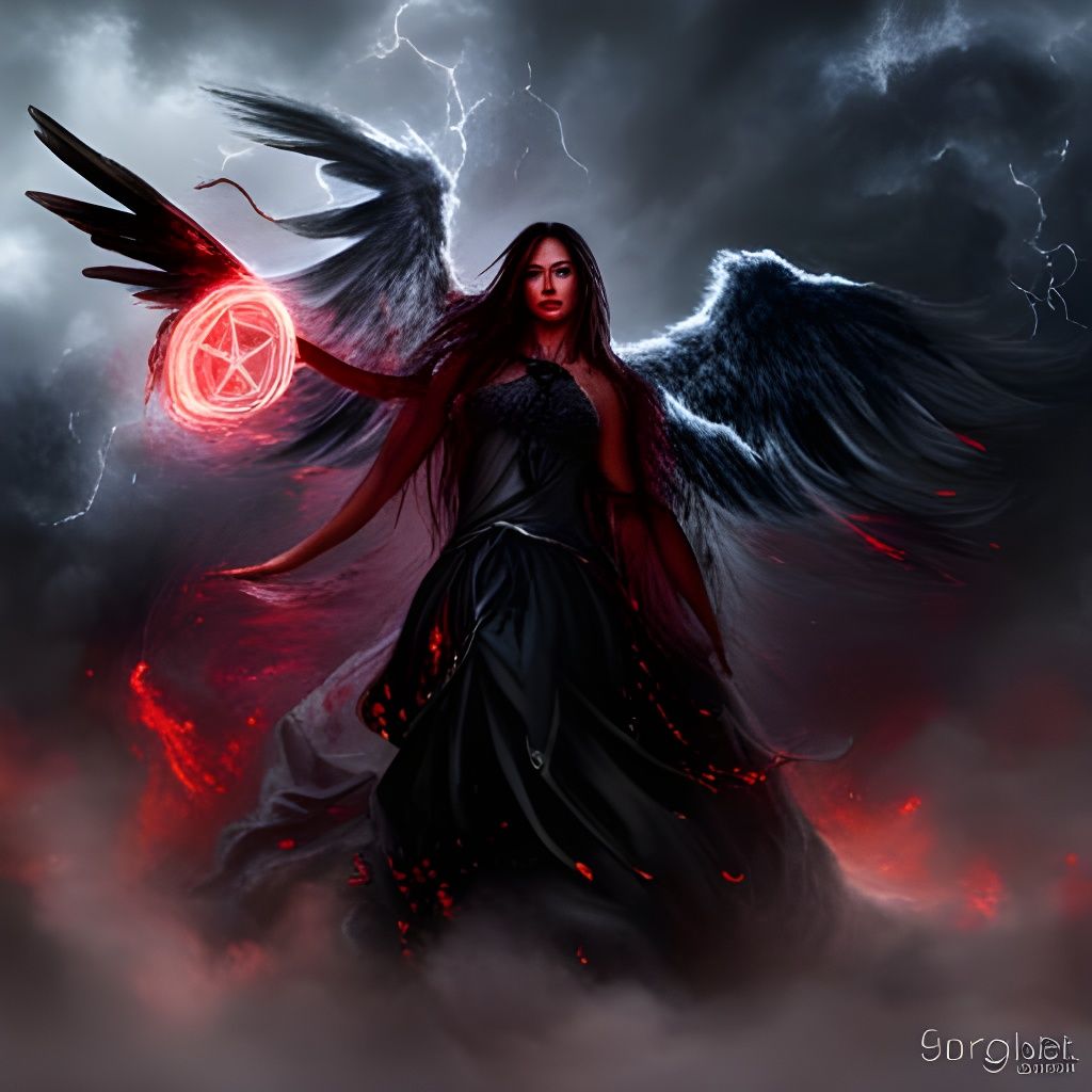 Dramatic Dark Angel in Burning Church, Digital Art