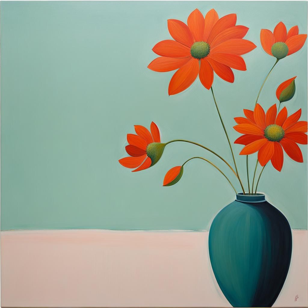 Elegant Minimalist Flower Painting: Subtle Whimsical Masterp...
