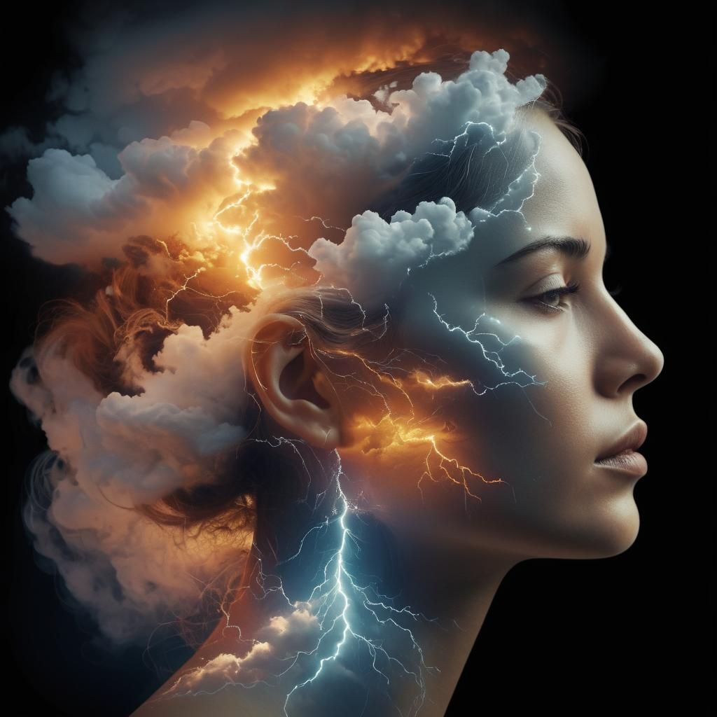 6 Images (2): Migräne, Gewitter im Kopf. Oft Lichtblitze, Fl...