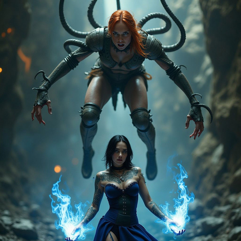 Dramatic Tentacle Encounter: A Cinematic Film Still