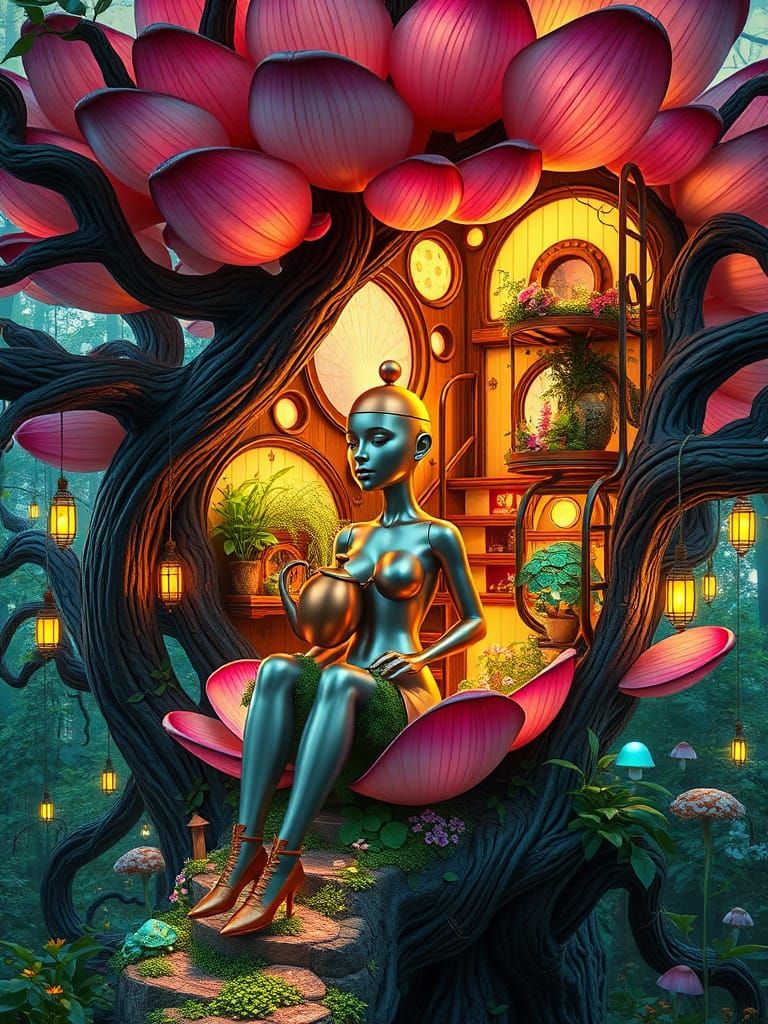 Surreal Woman Blooms in Kitchen Utensil Form, Within Flower ...