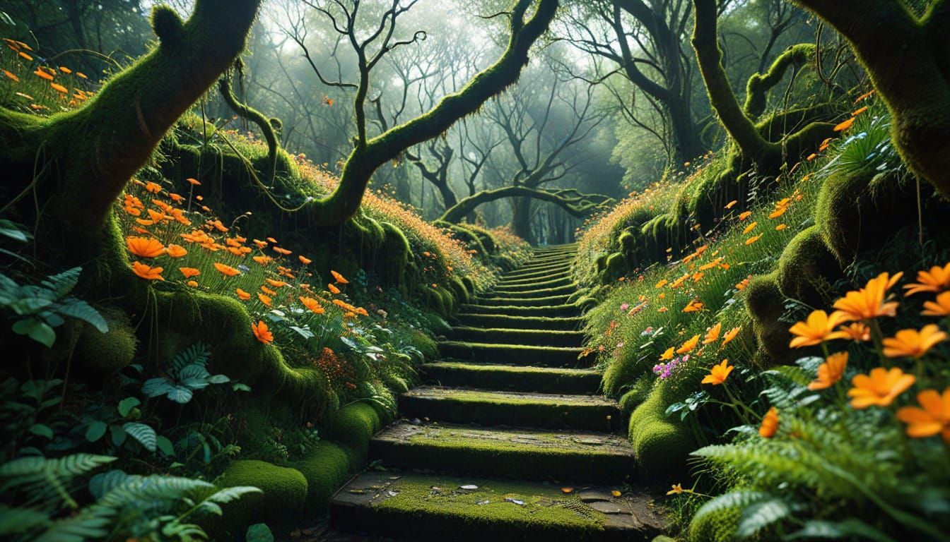 Ethereal Labyrinthine Garden in Whimsical Style