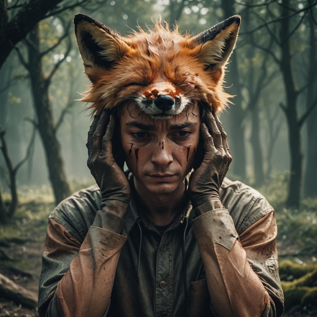 Sad Fox Boy Portrait in Cinematic Style
