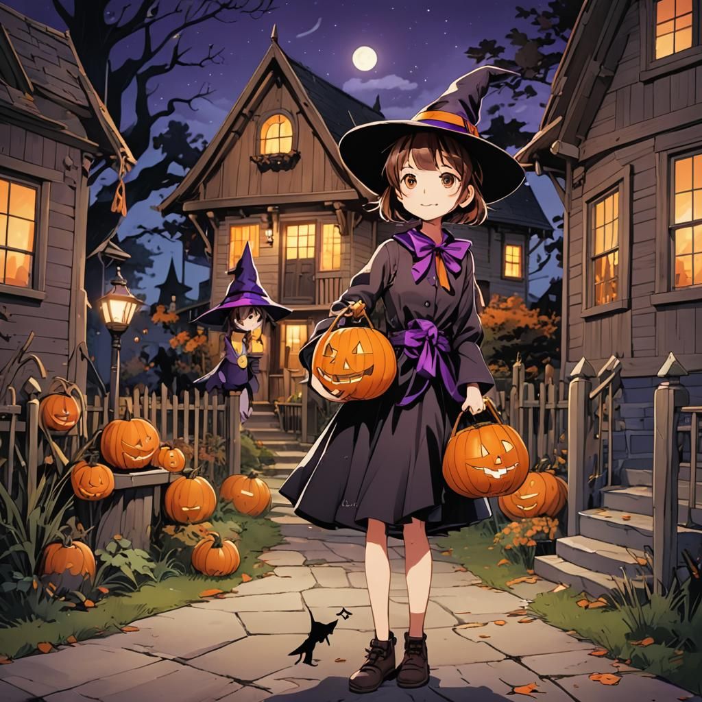Anime Girl Ready for Trick-or-Treating
