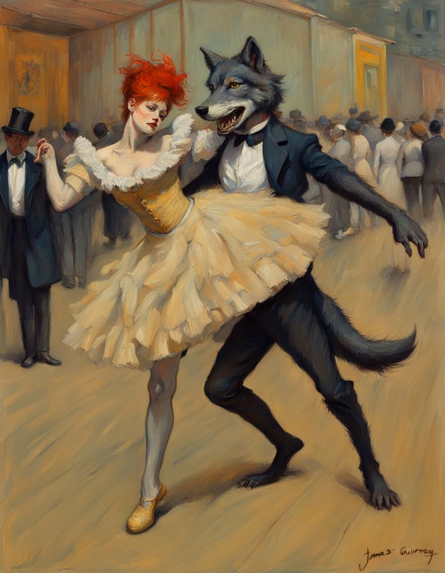 Anthropomorphic Wolf Dancer in Impressionist Oil Painting