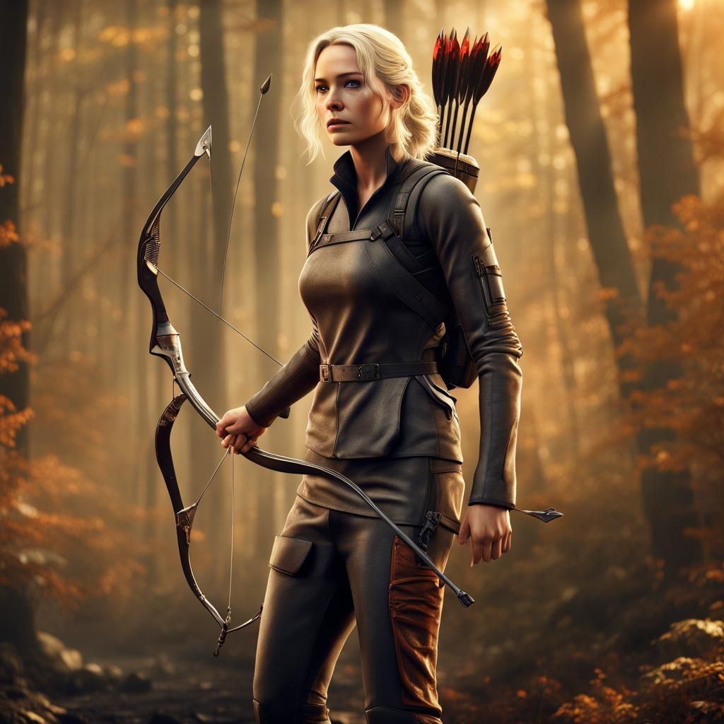 Hyperrealistic Katniss Everdeen Portrait: Fantasy Concept Ar...