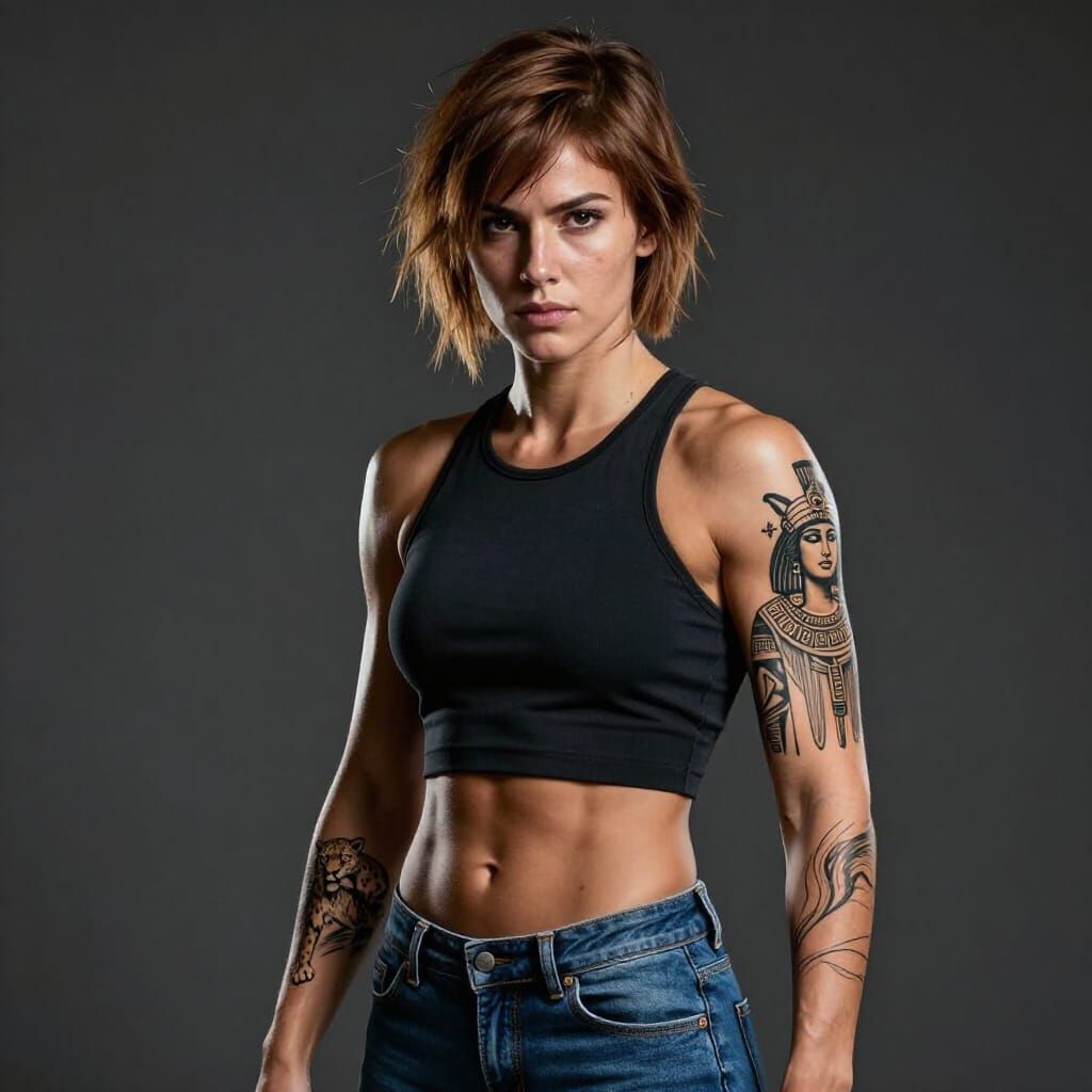Athletic Woman Portrait With Detailed Tattoos