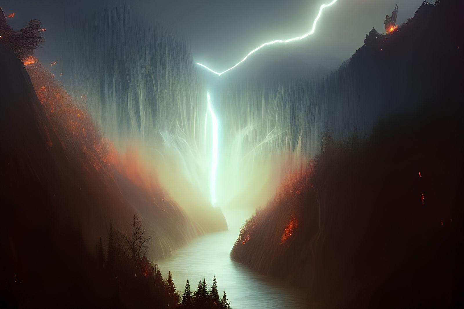 Fiery Finger River: Ethereal Fantasy Art