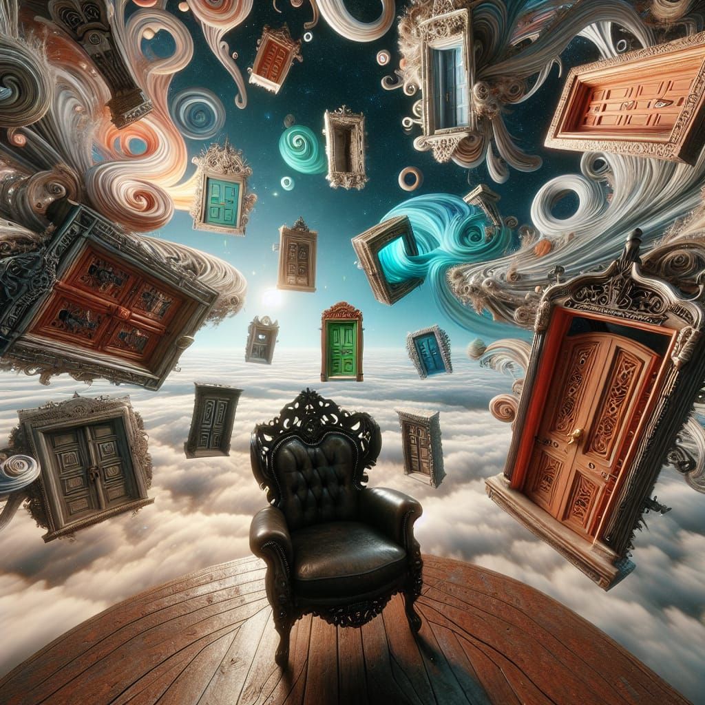 Surreal Victorian Chair Above Multidimensional Gateways