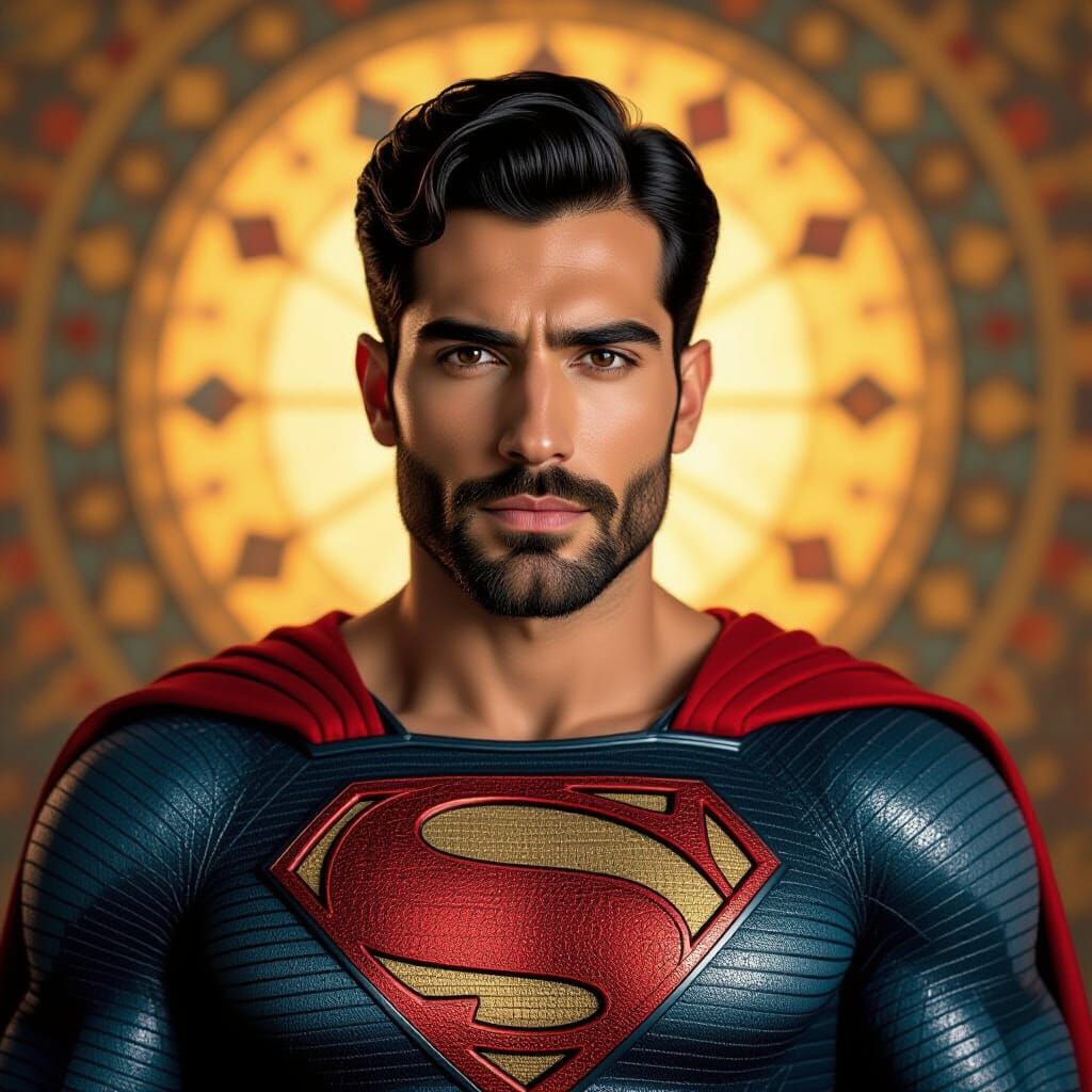 Handsome Superman Portrait in Klimt-Inspired Expressionist S...