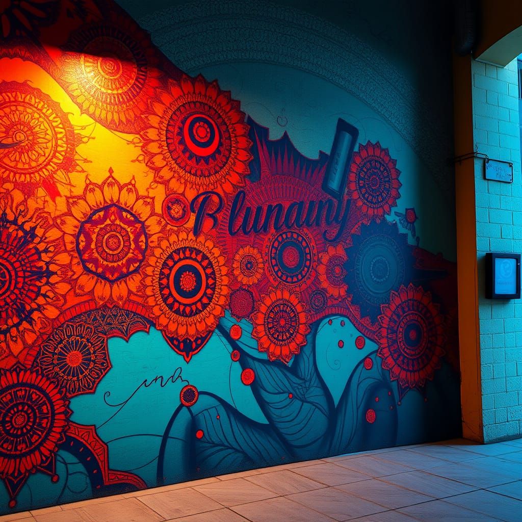 Vibrant Mural in Triadic Color Palette, Blending Orange and ...