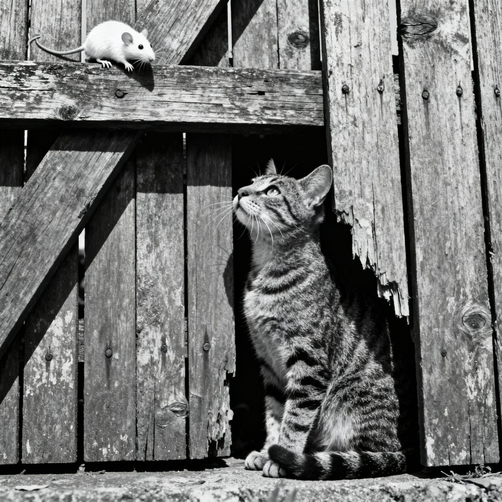 Tabby Cat Mesmerized by Mouse in Fence