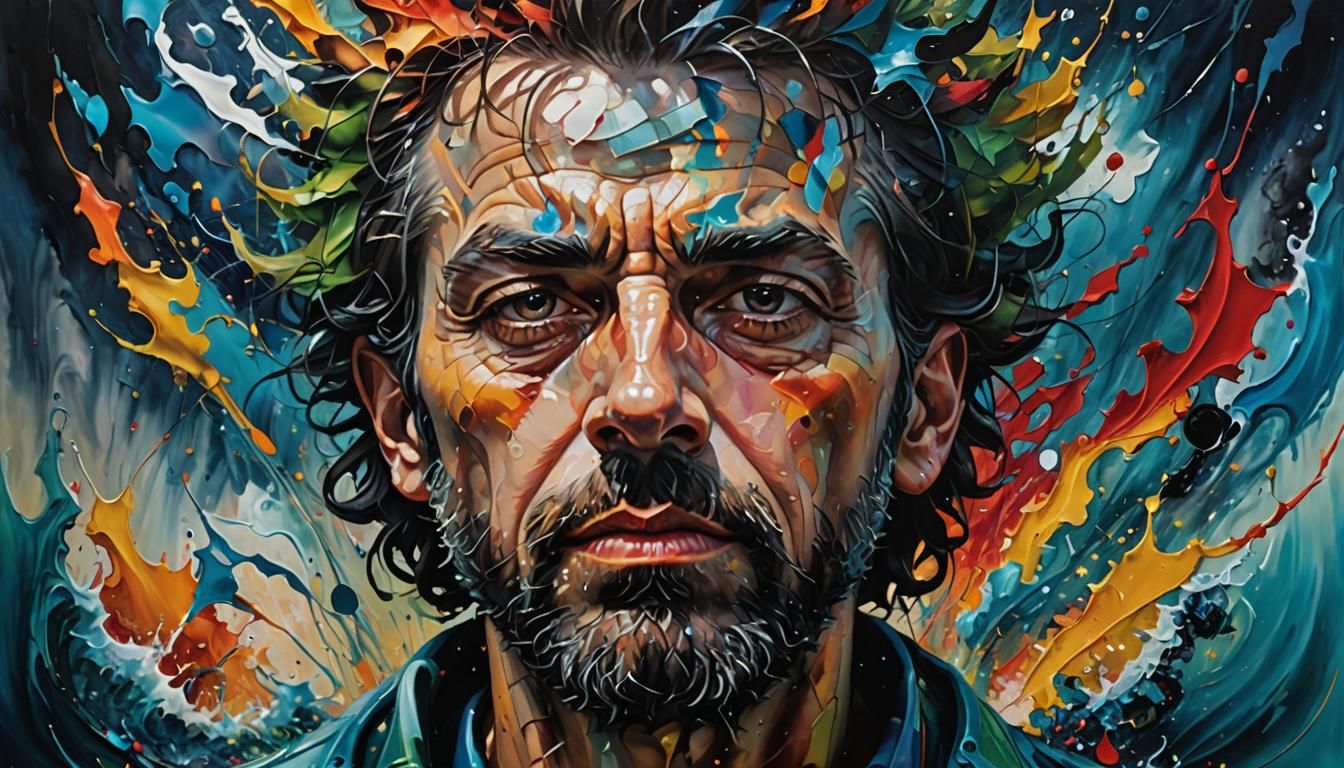 Surreal Portrait of a Madman in Abstract Style