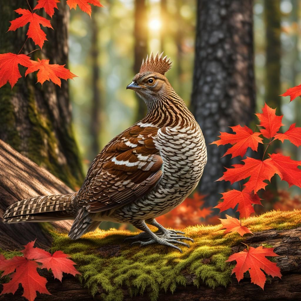 Ruffed Grouse in Northern Forest, Photorealistic Close-Up