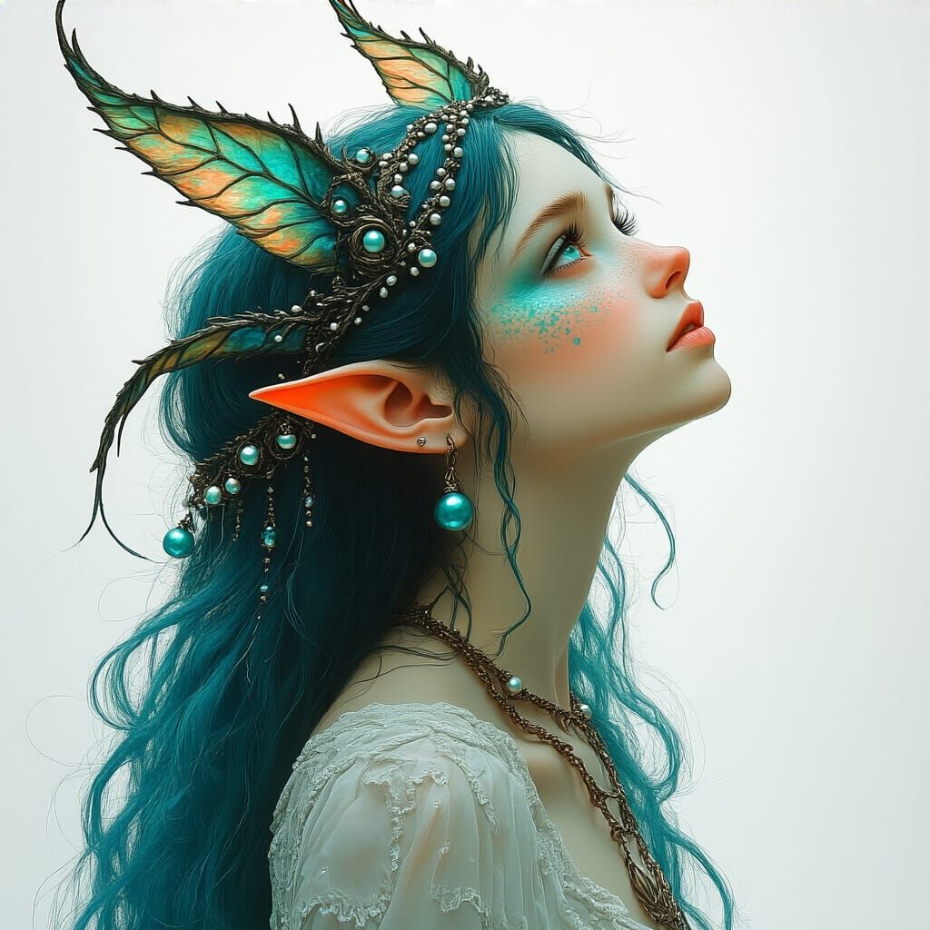 Hyperrealistic Mermaid with Crimson Hair and Pearl Tail