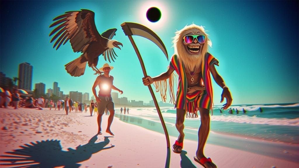 Werewolf Hippie at Solar Eclipse with Vulture