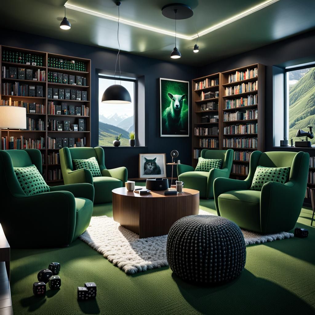 Hyperrealistic Cosy Nerd's Room With Library