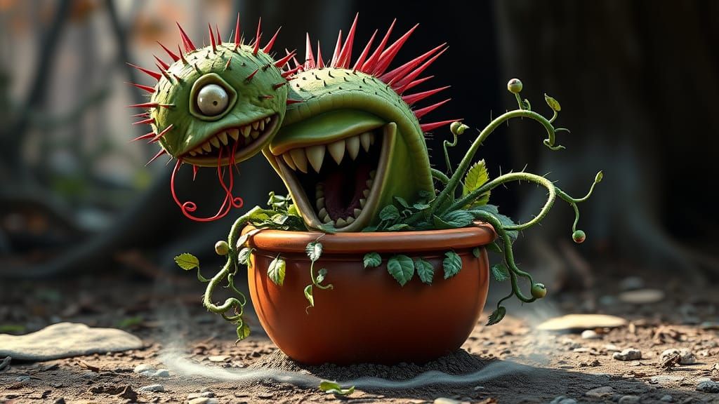 Fantastical Carnivorous Plant in Vibrant 3D Cartoon Style