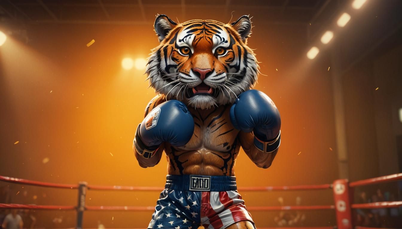 Cartoon Bengal Tiger Boxer in Pixar-Style 3D Art