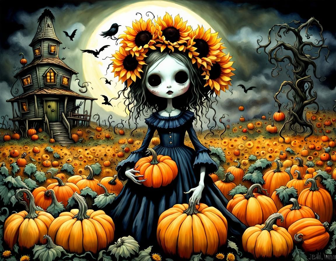 Ethereal Cornucopia with Dark Harvest, Tim Burton Style