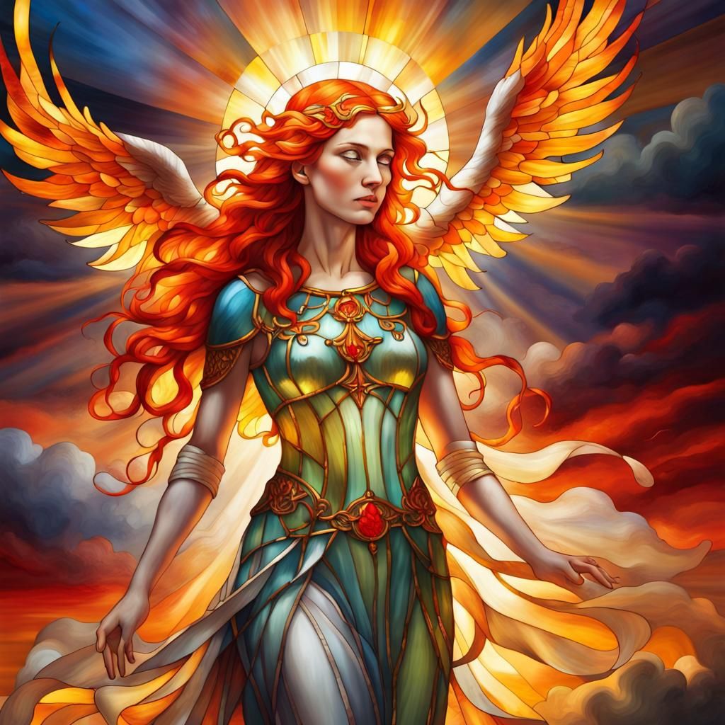 Gullveig: Norse Goddess as Phoenix in Stained Glass