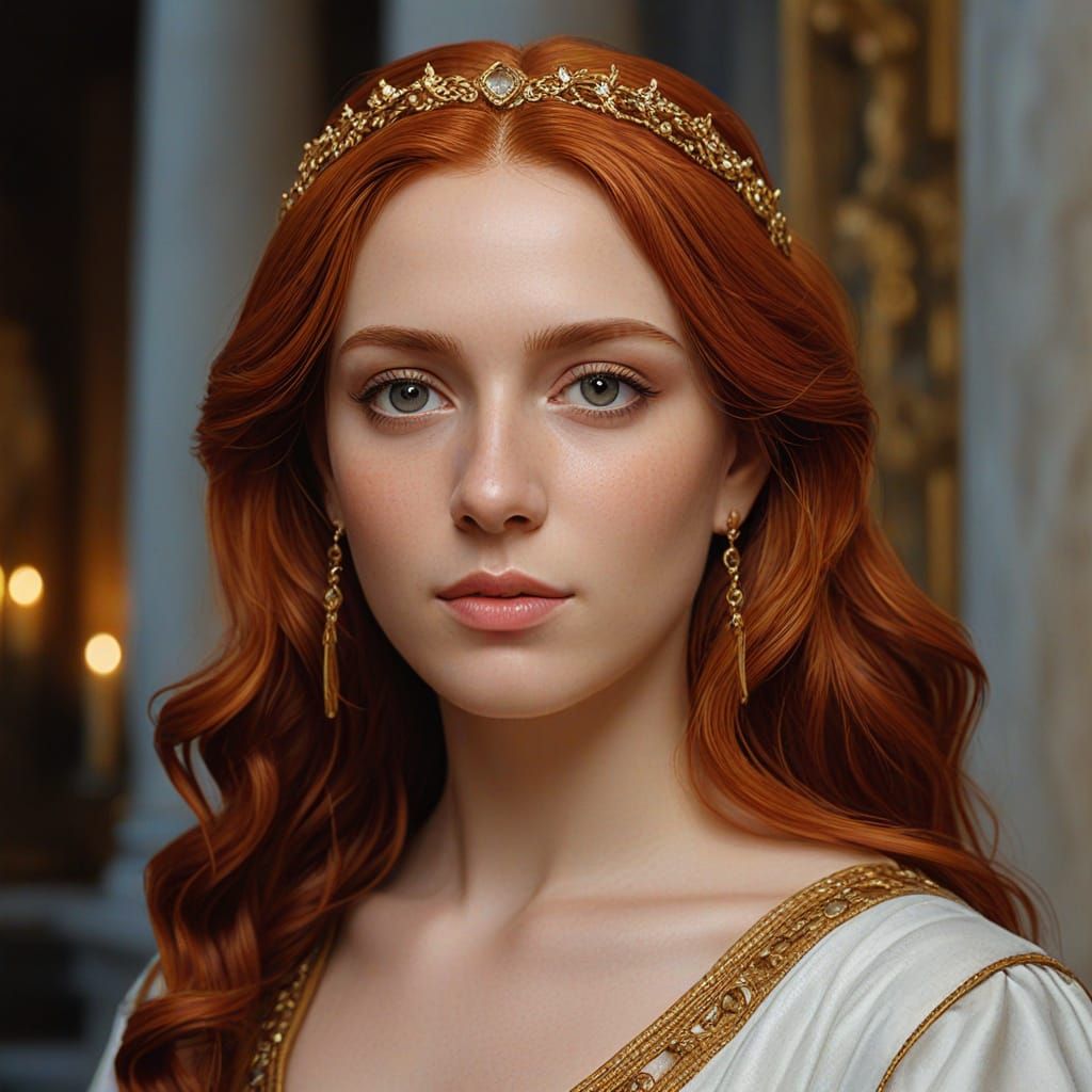 Olympias Portrait in Renaissance Style, Red Hair, Grey Eyes