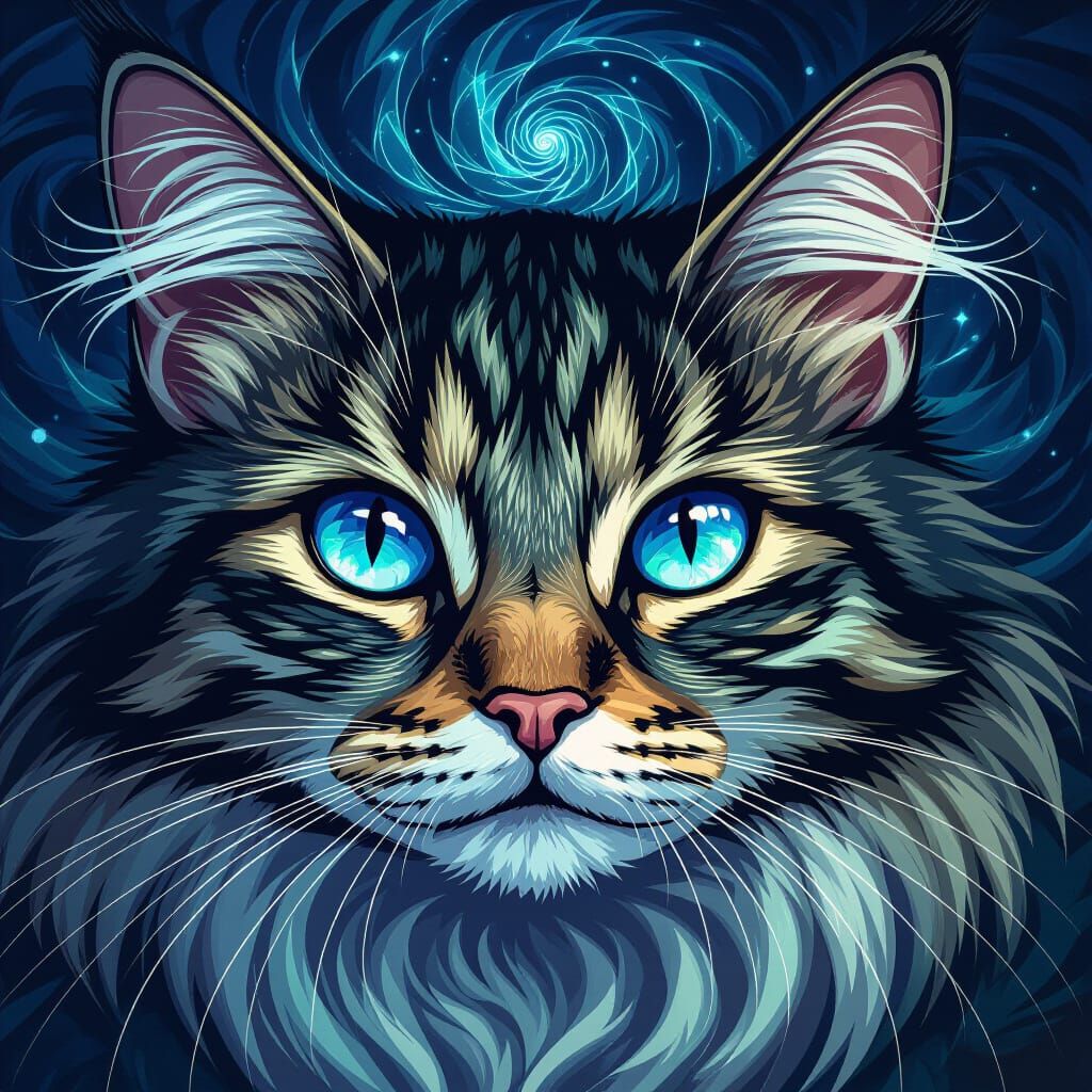 Mystical Cat's Crystal Fur and Dream Vortex Eyes