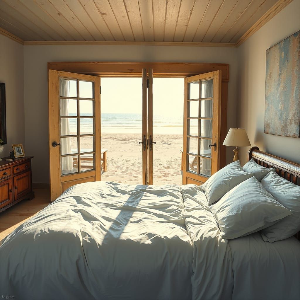 Cozy Beach House Bedroom with Ocean View