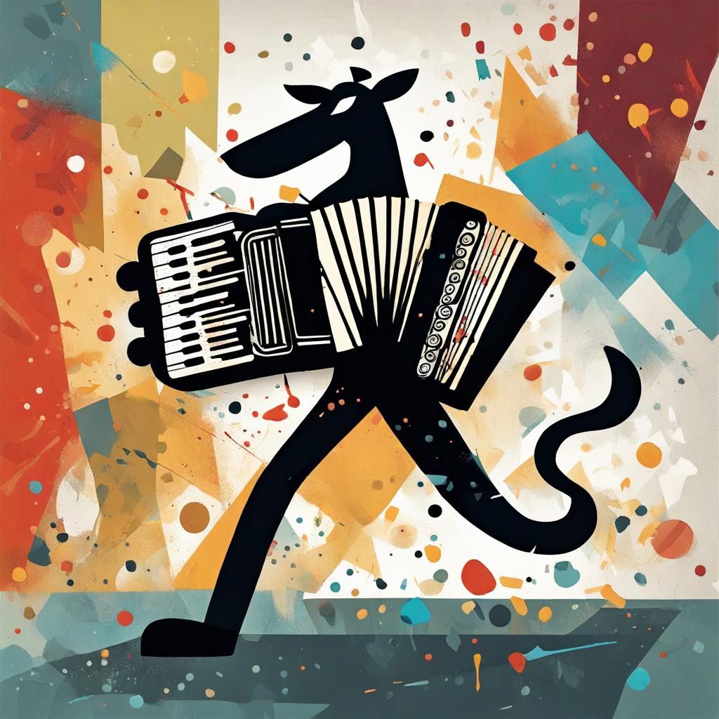 Abstract Dog and Musician in Neo-Cubism Style