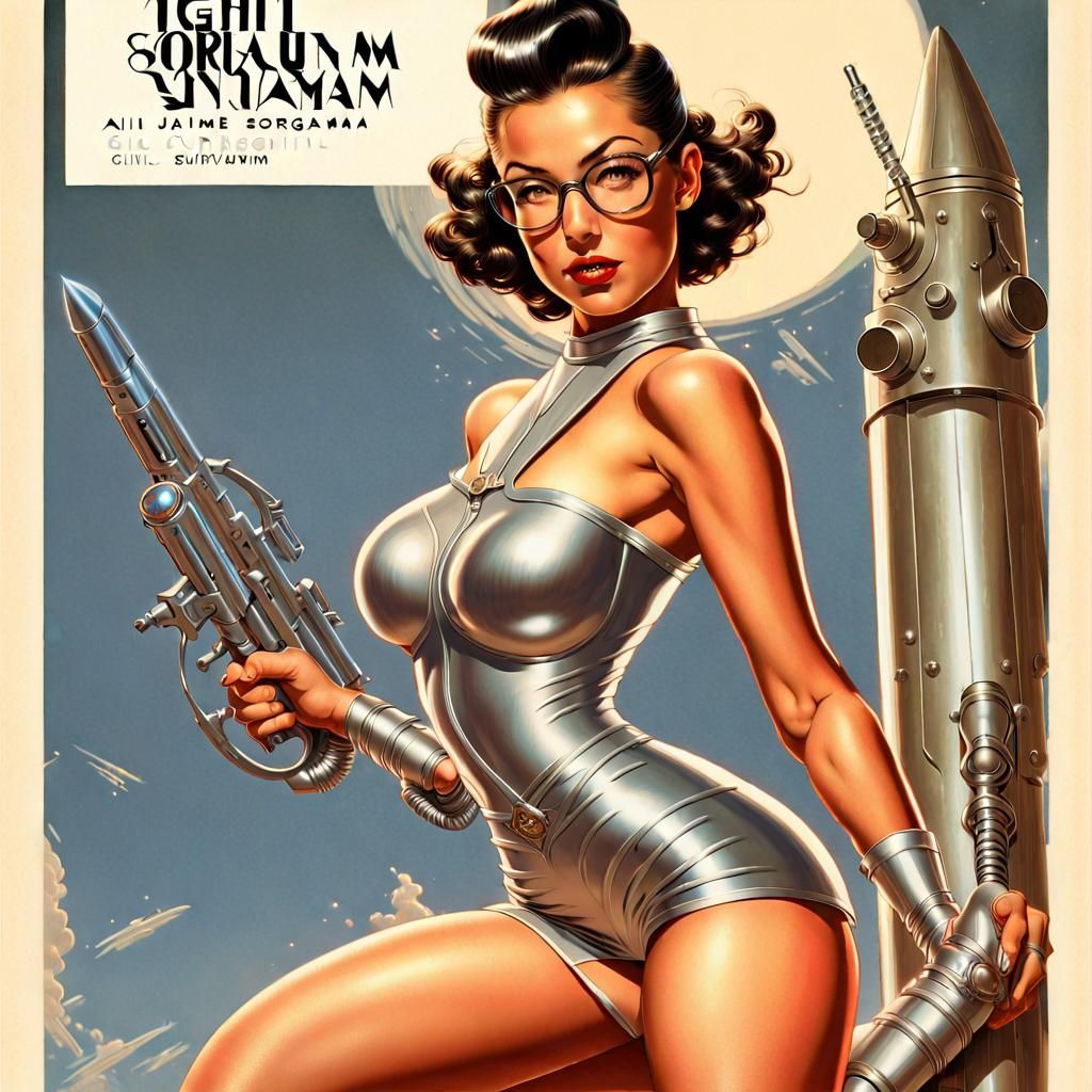 Retro Sci-Fi Warrior Woman Book Cover Art