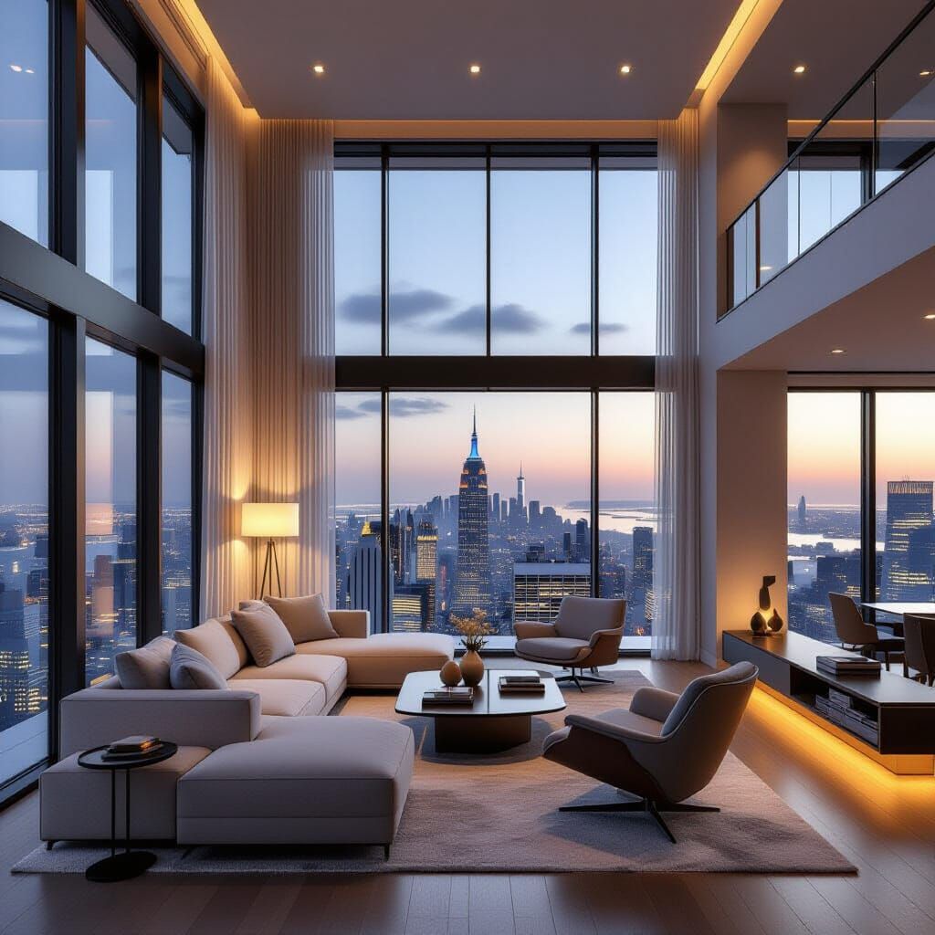Luxurious Penthouse Apartment with City View, Photorealistic...