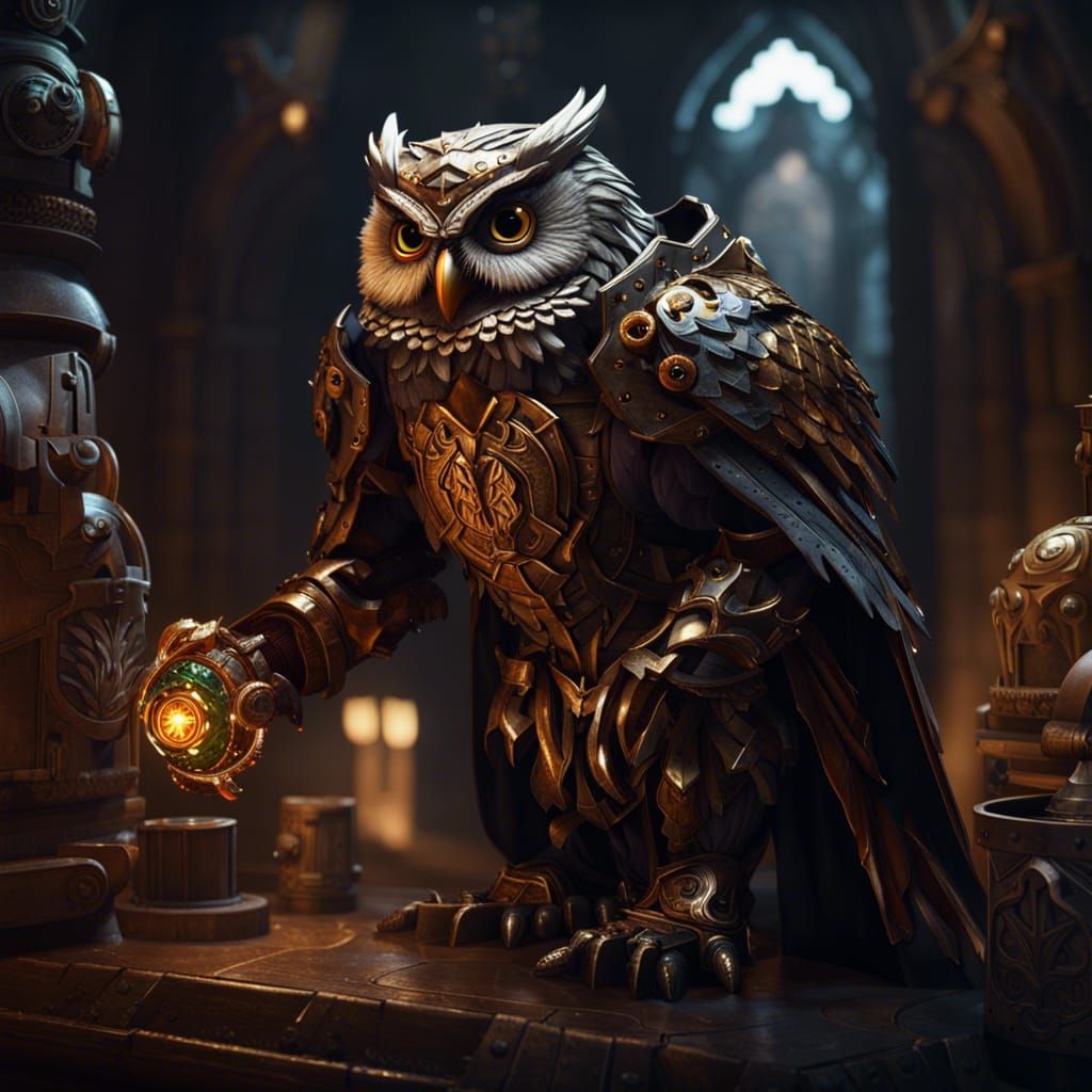 Armored Owl in Dark Fantasy Style